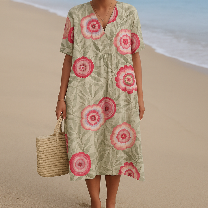 Marguerite - Robe Florale avec Feuilles et Mandala