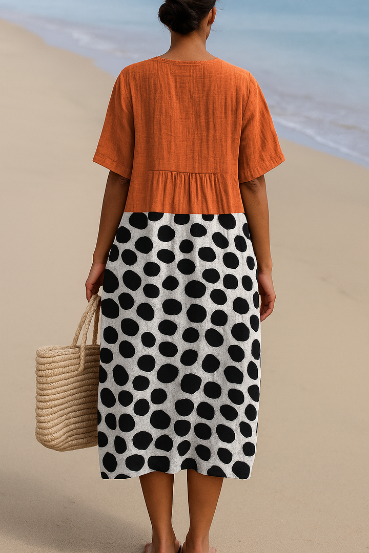 Pénélope - Robe Orange avec Points Contrastants