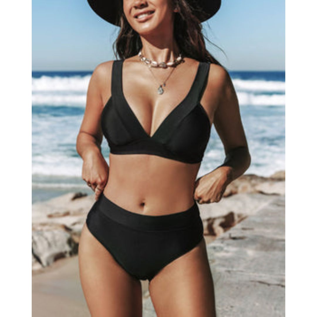 Wieke - Bikini uni à taille haute