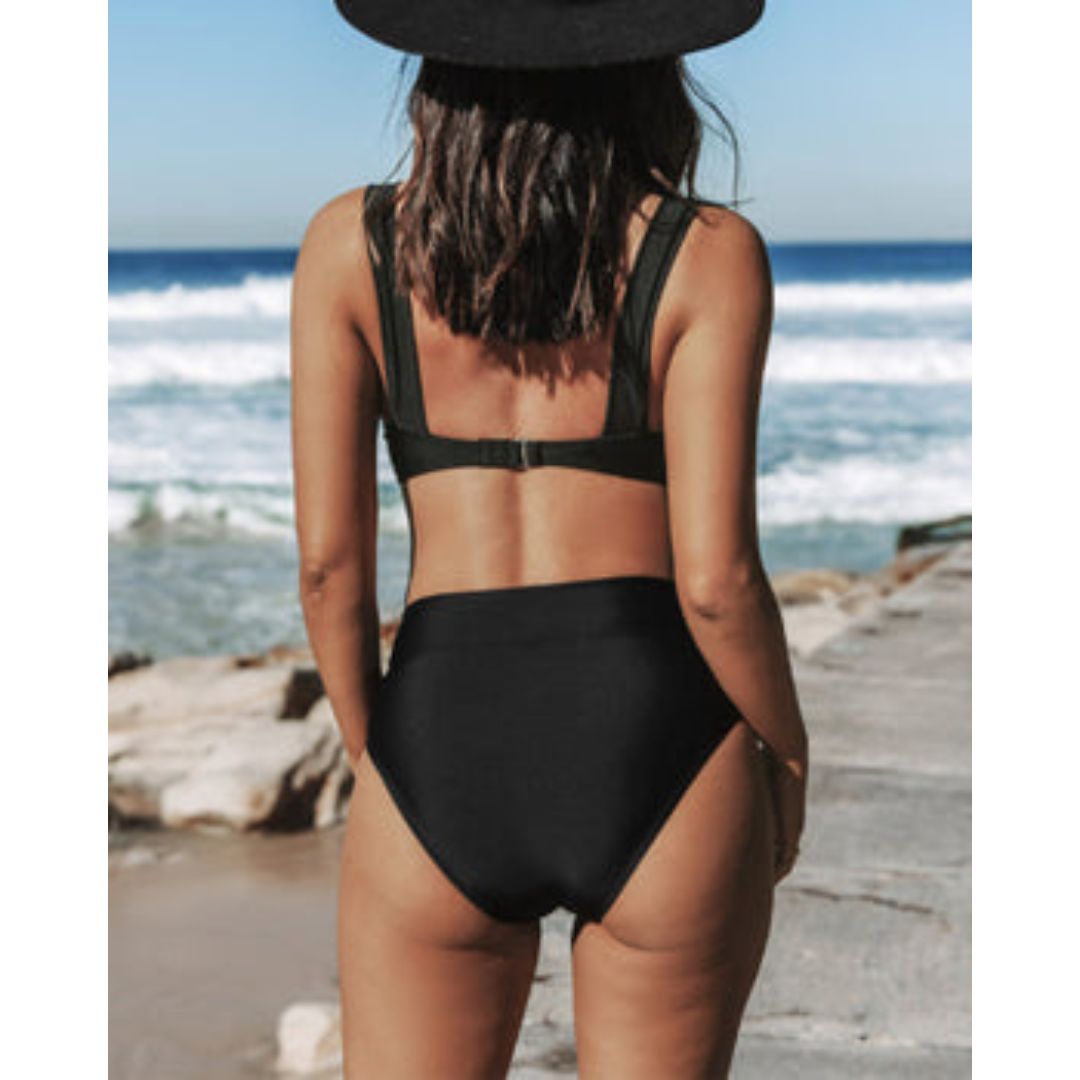 Wieke - Bikini uni à taille haute