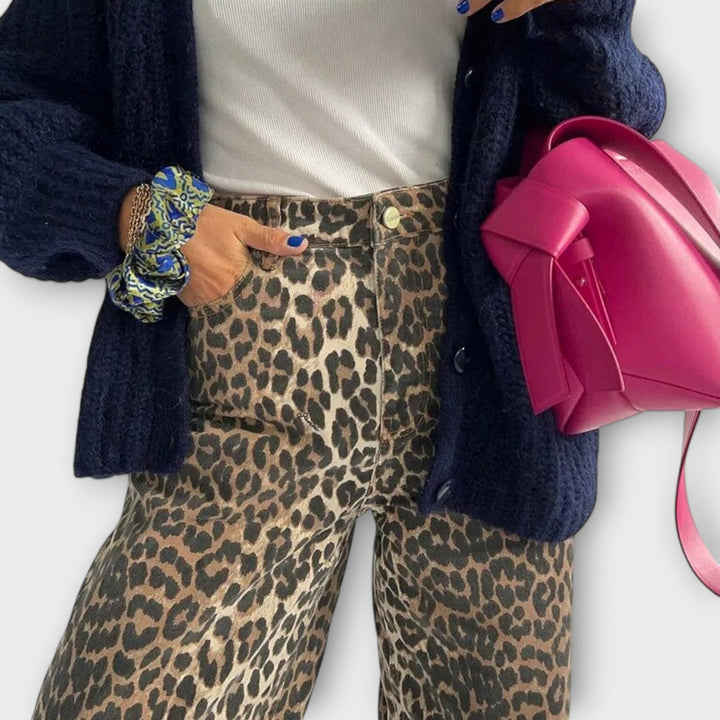 Chandra - Pantalons en jean vintage léopard