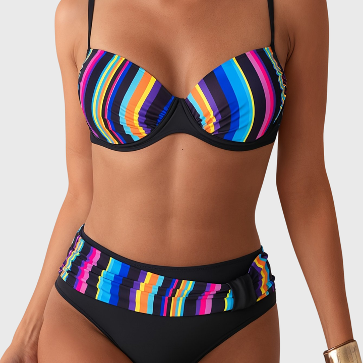 Azuur - Imprimé rayé vivant avec taille haute flatteuse