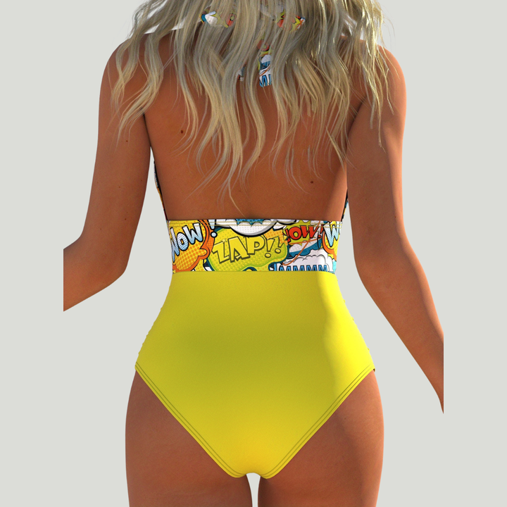 Bernadette - Maillot de bain avec encolure halter, imprimé pop-art et plis