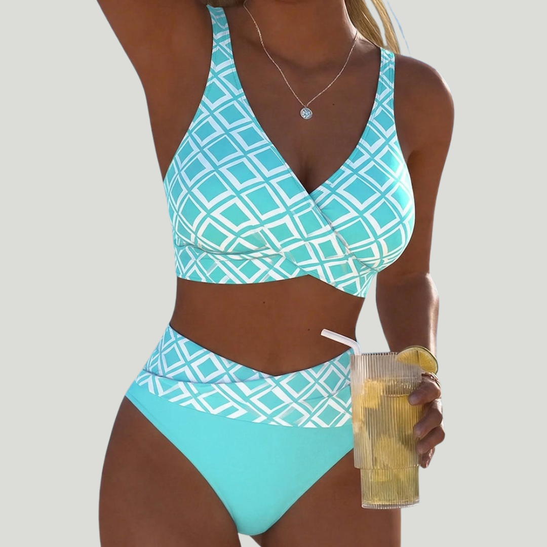 Yvonne - Bikini avec top croisé et imprimé géométrique