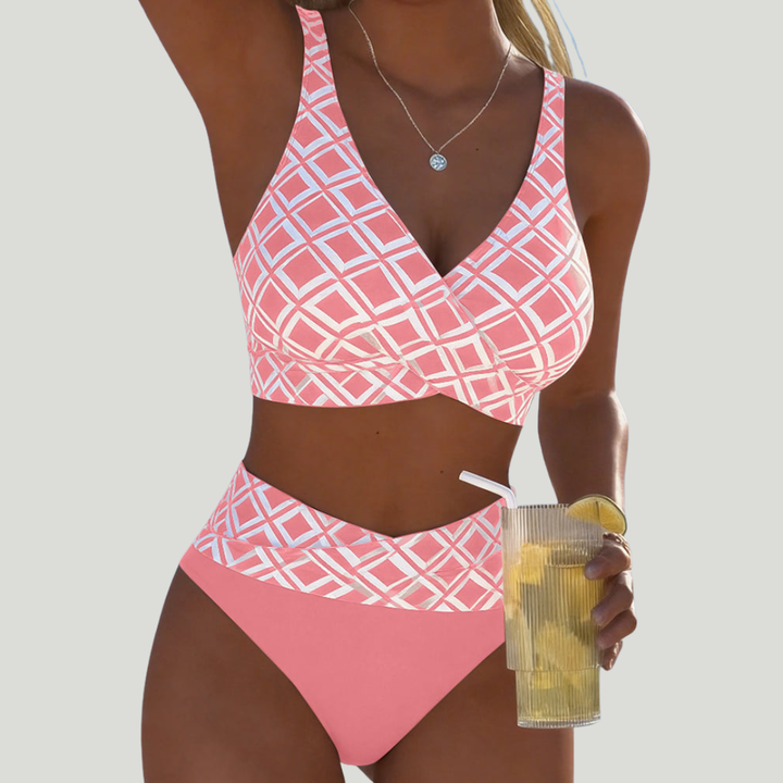 Yvonne - Bikini avec top croisé et imprimé géométrique