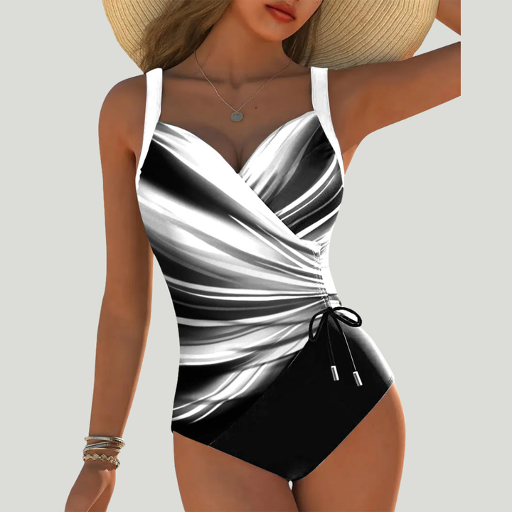 Lore - Maillot de bain une pièce avec imprimé métallique et drapage croisé
