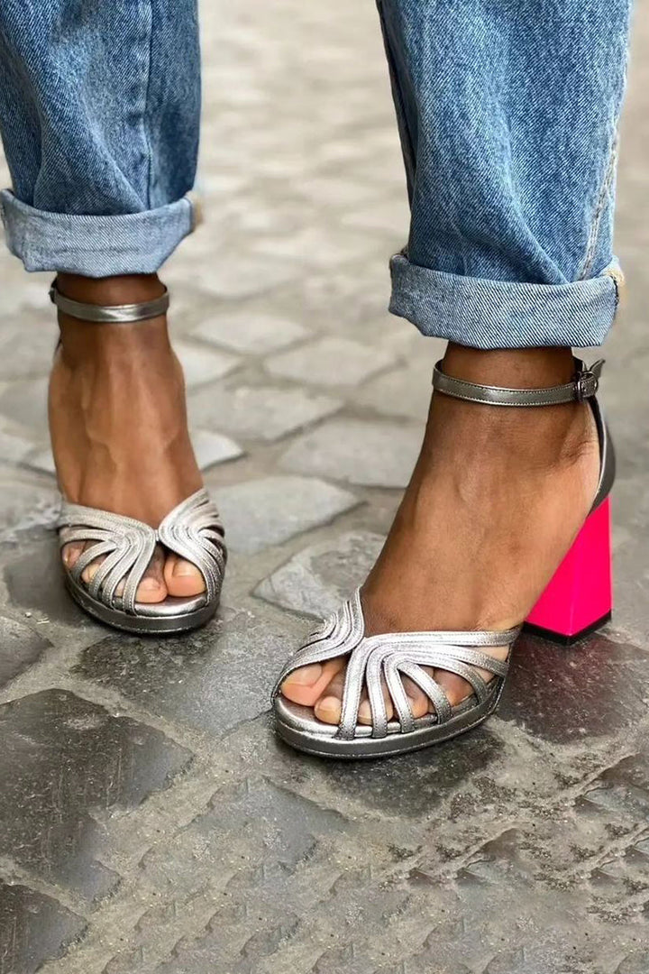 Serafina - Sandales brillantes avec talon bloc