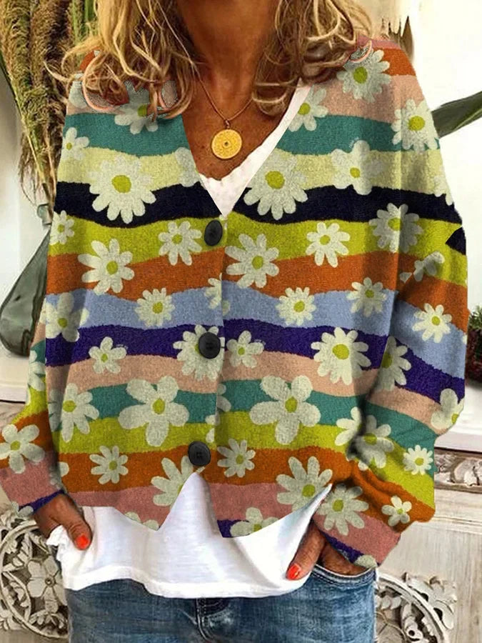 Aurore - Cardigan Vintage Coloré Boutons Femme