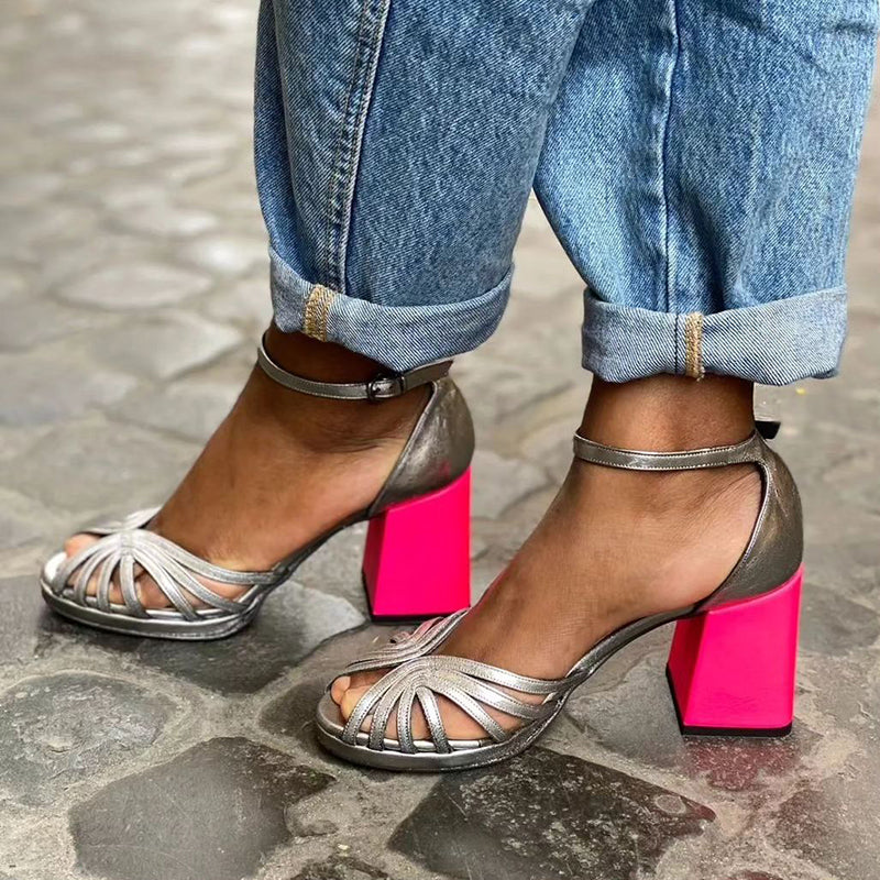 Serafina - Sandales brillantes avec talon bloc