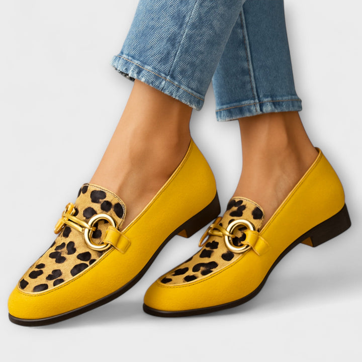 Roswitha - Mocassins jaunes à accent léopard