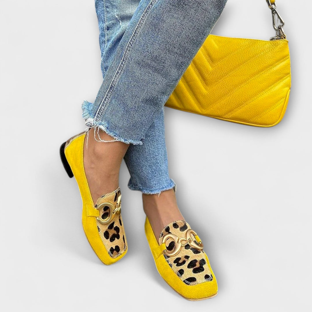 Klothilde - Mocassins jaunes à motif léopard