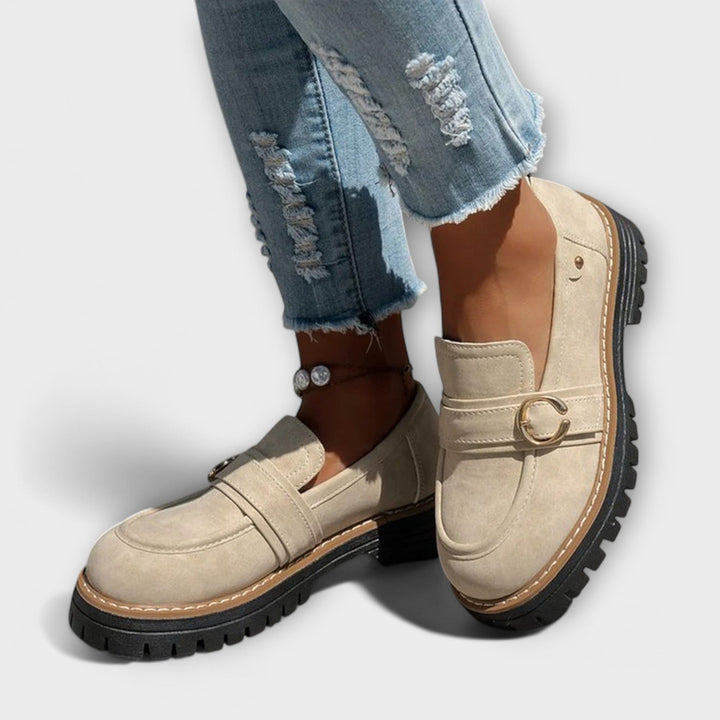 Notburga - Mocassins beiges à plateforme