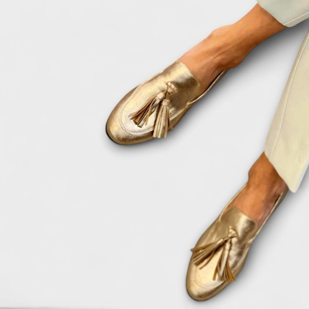 Edelgard - Mules dorées à pompons