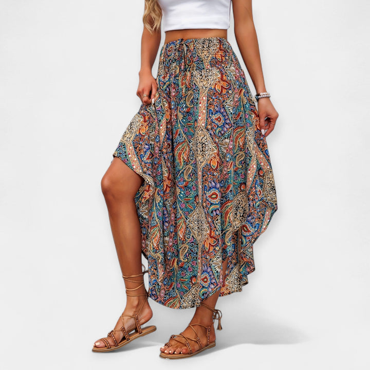 Jupe Midi Florale Taille Haute
