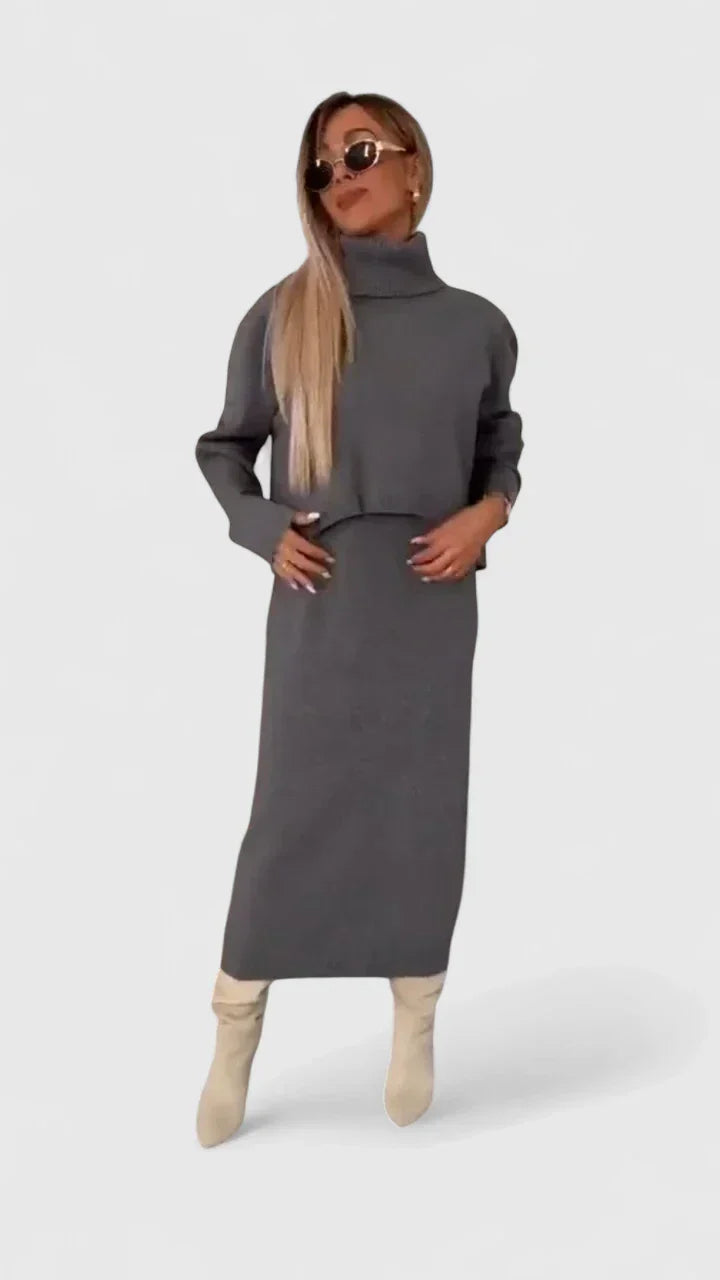 Chrystahl | Ensemble Robe Élégante et Pull Col Roulé