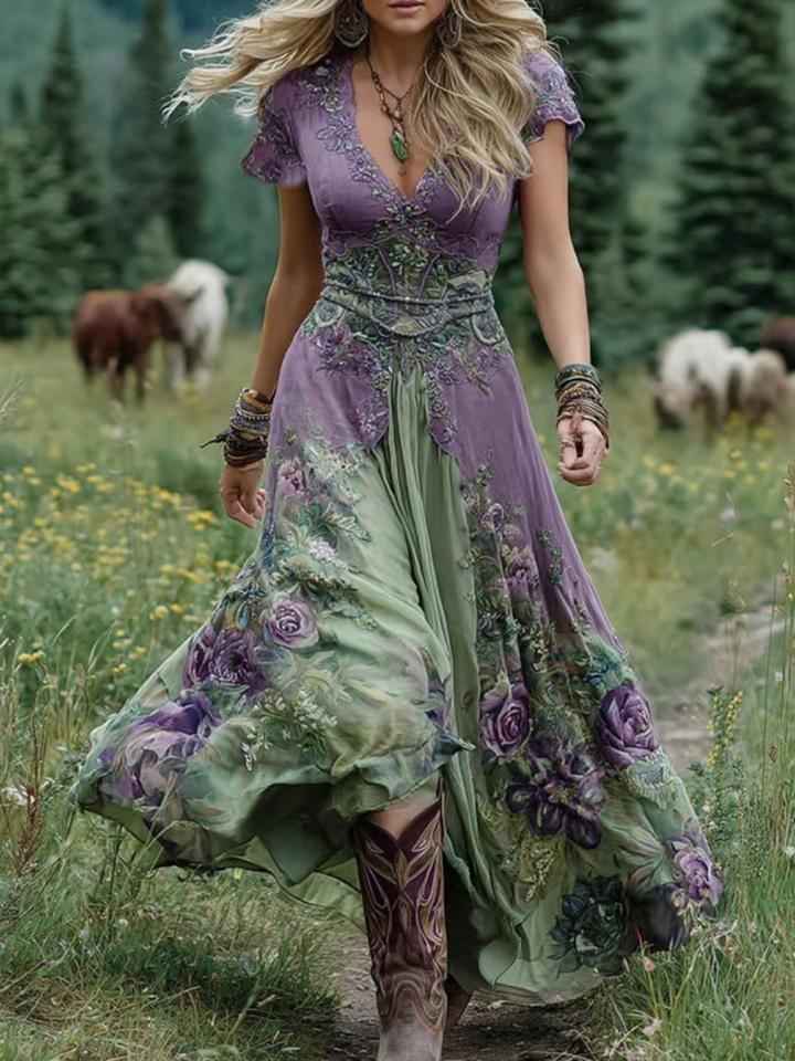 Serena - Robe Maxi Courte Fleurie