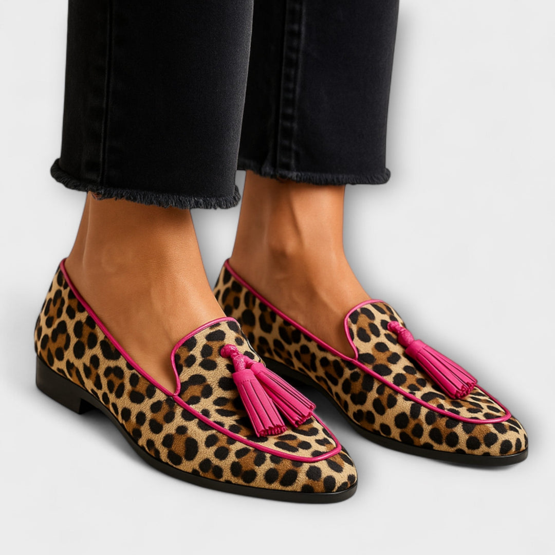 Ottilie - Mules léopard à pompons