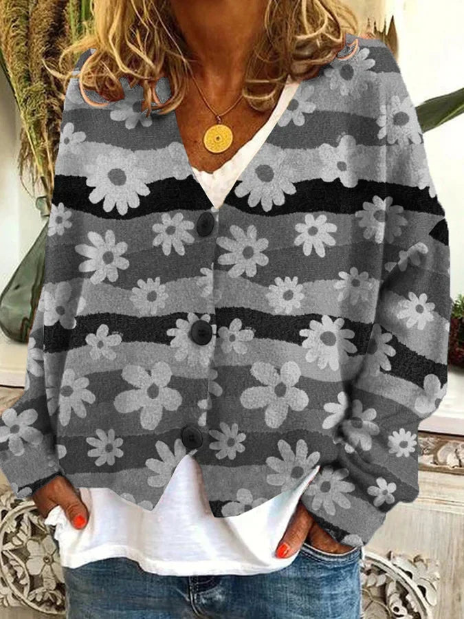 Aurore - Cardigan Vintage Coloré Boutons Femme