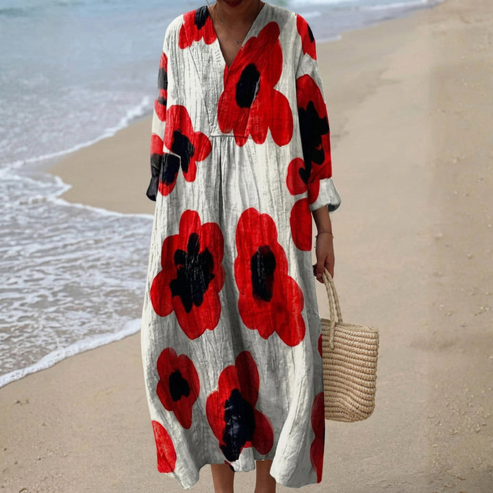 Elva - Robe Maxi Florale en Rouge