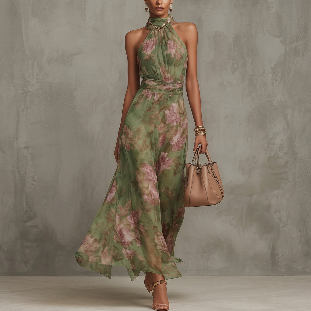 Filipa - Robe Longue Halter Fleurie