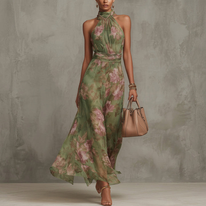 Filipa - Robe Longue Halter Fleurie