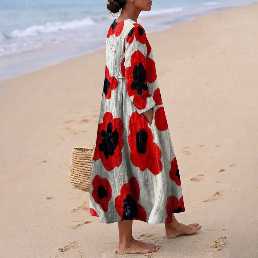 Elva - Robe Maxi Florale en Rouge