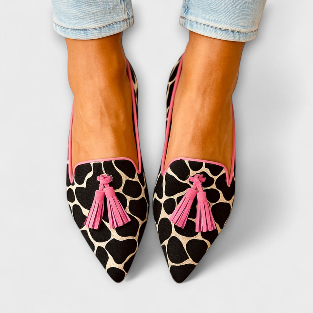 Juliane - Mules léopard à pompons