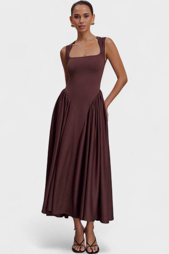 Sara - Robe midi en maille marron