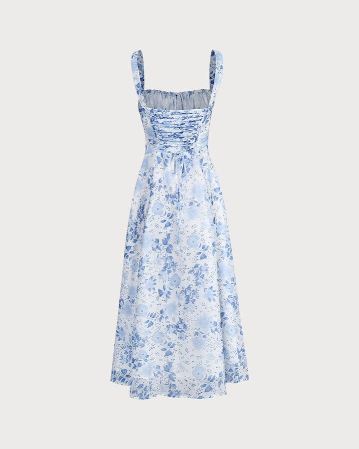 Renata - Robe Midi Bleue Florale