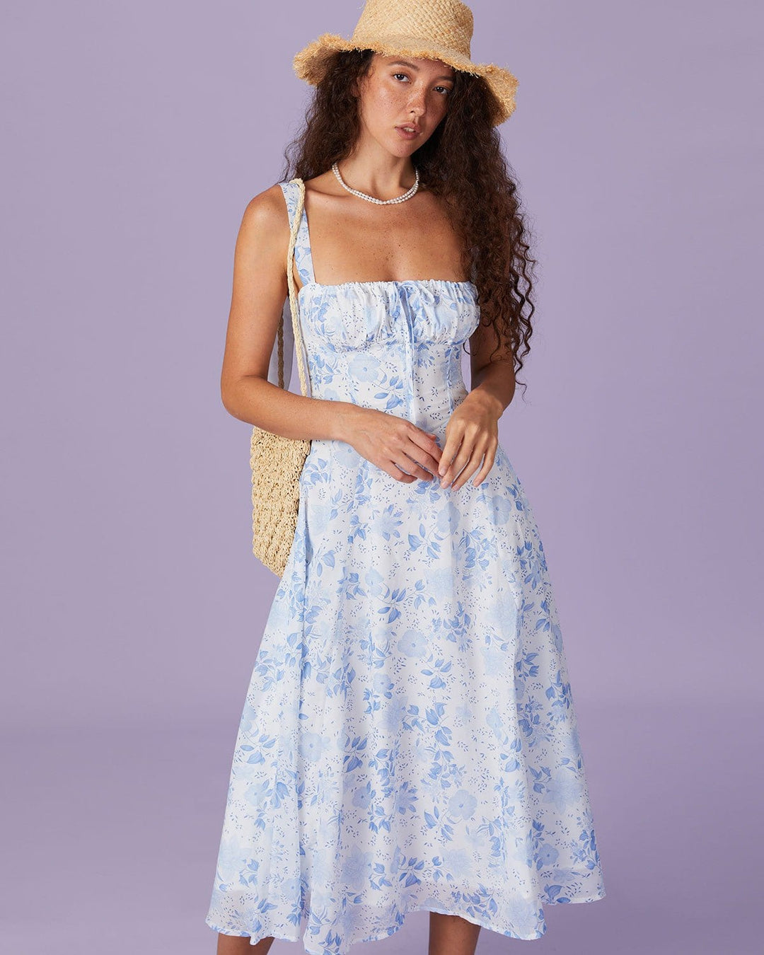Renata - Robe Midi Bleue Florale