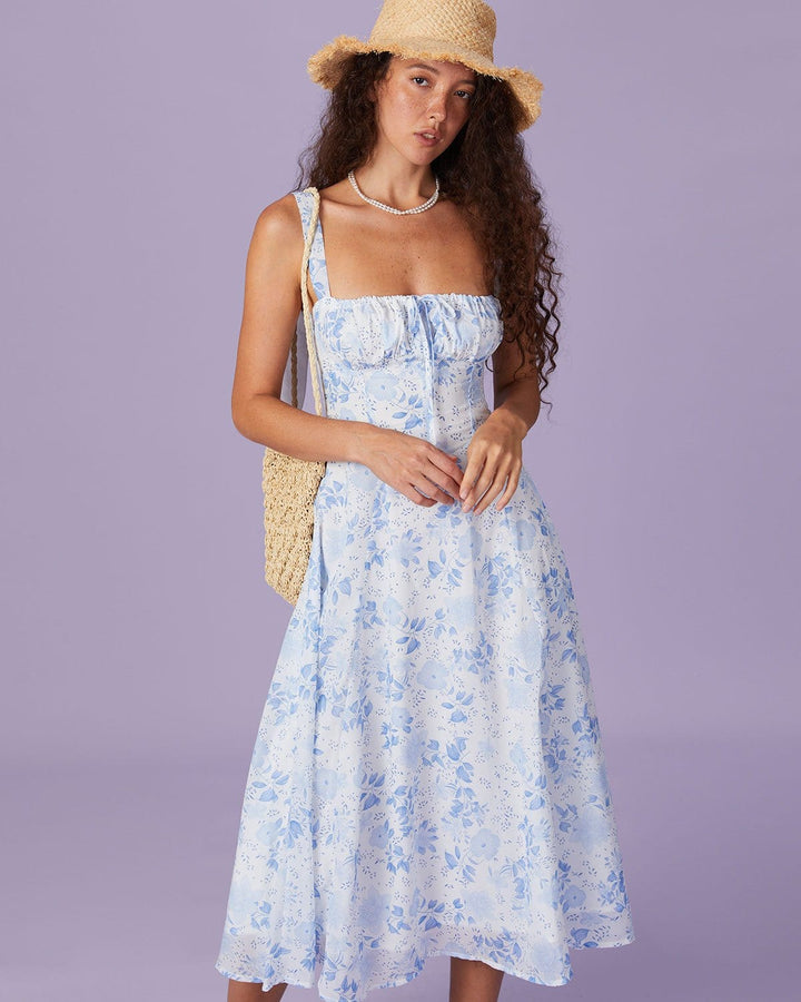 Renata - Robe Midi Bleue Florale