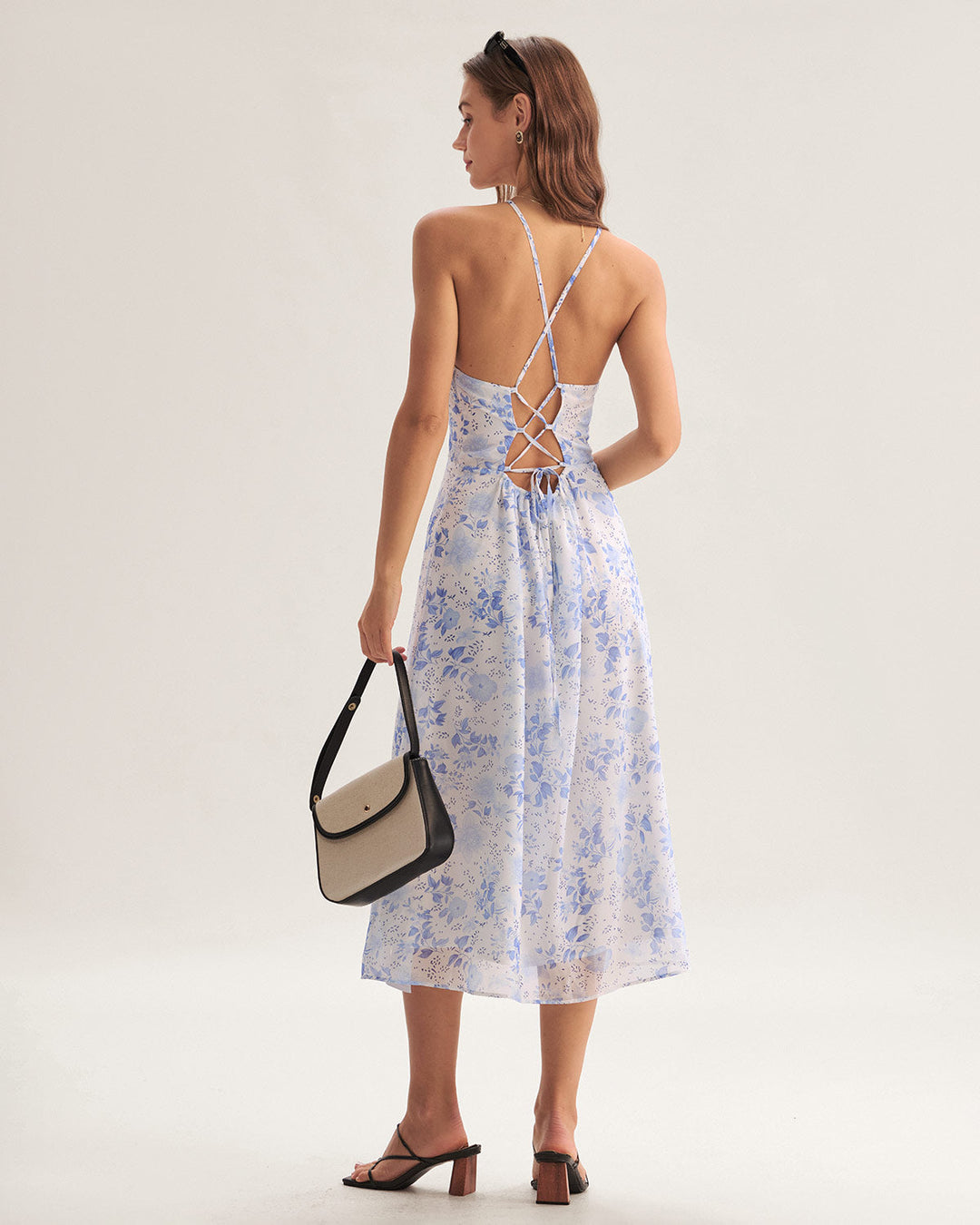 Clarice - Robe Midi Bleue Fleurie