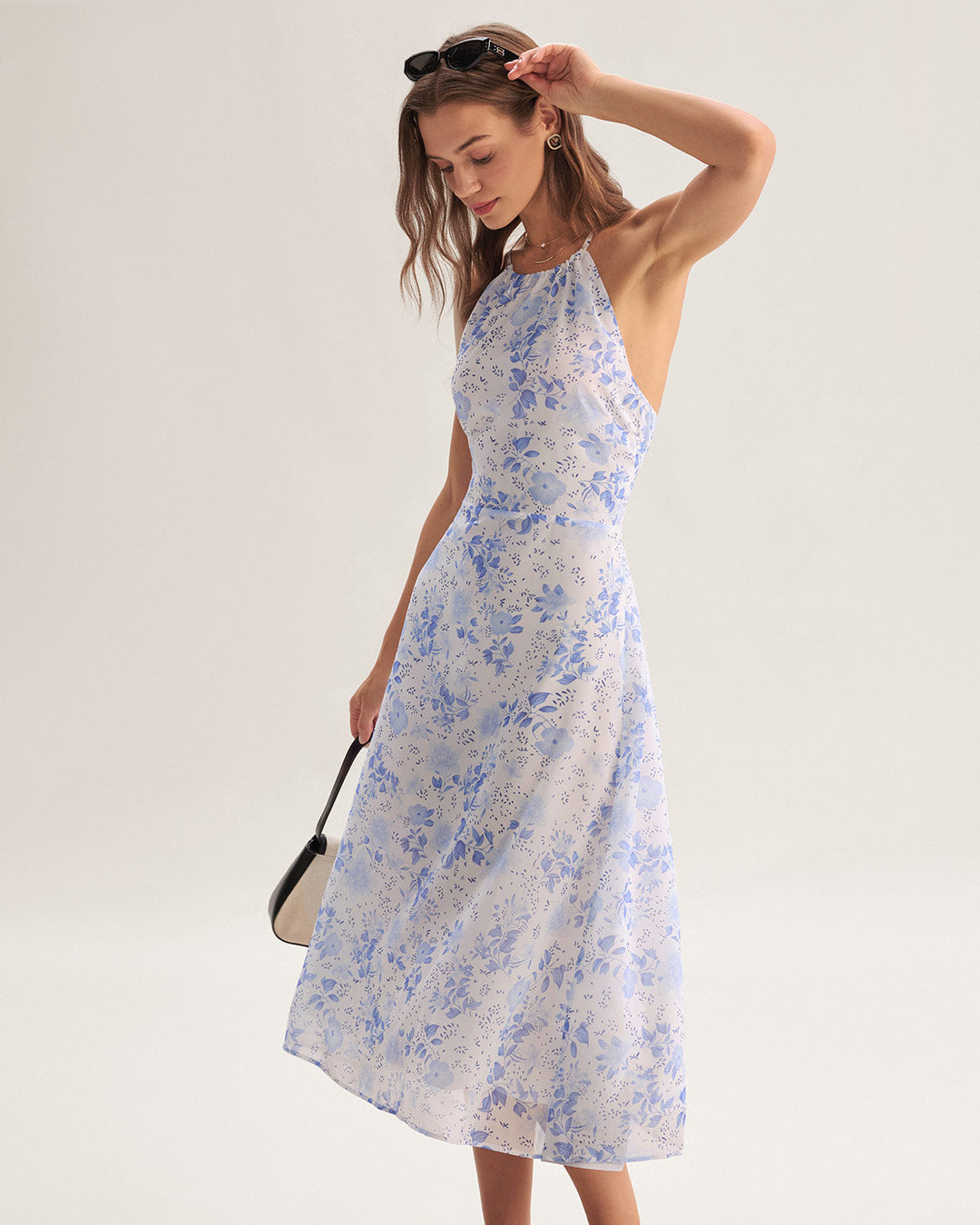 Clarice - Robe Midi Bleue Fleurie
